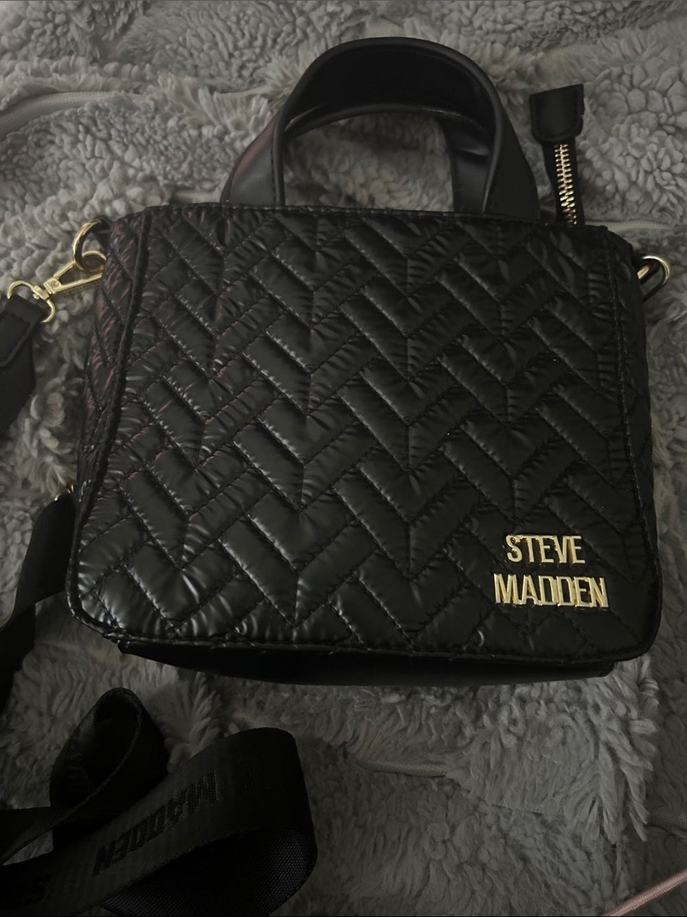 Steve Madden Black Quilted Top-Handle Crossbody